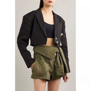 Jacquemus Black La Veste Santon Cropped Blazer with Ribbon Detail 32